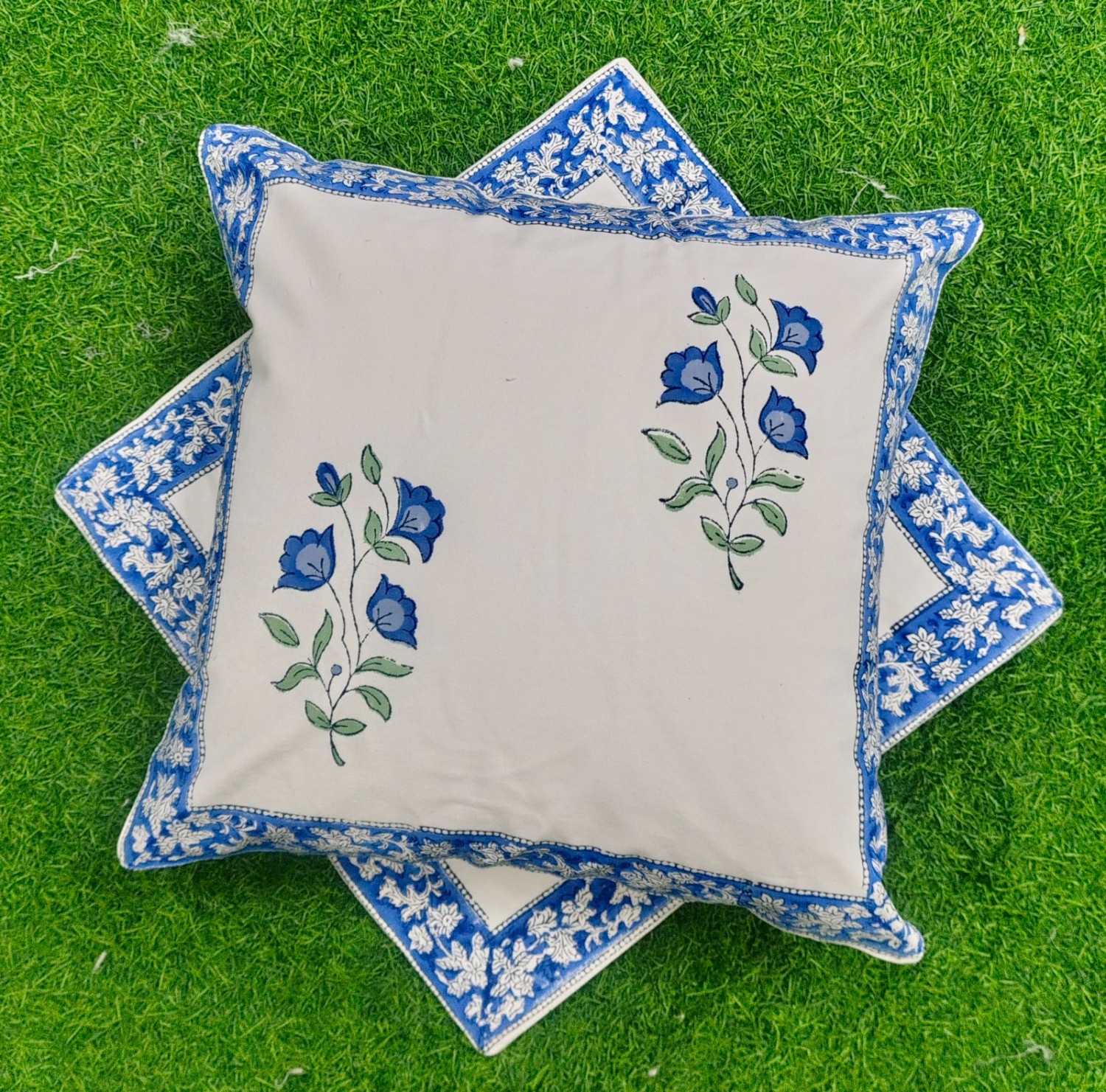 Premium Handcrafted Cotton Cushion Covers – Hand Block Print, Zip Closure, Set of 5