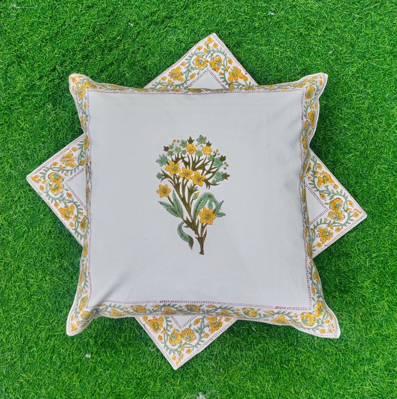 Jaipuri Hand Block Printed Cushion Covers – Durable Heavy Canvas, Set of 5, 16x16 in