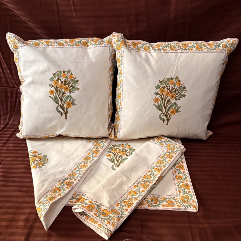 Gulabi Thappa Handcrafted Cushion Covers – 100% Cotton Canvas, Set of 5 Same Print