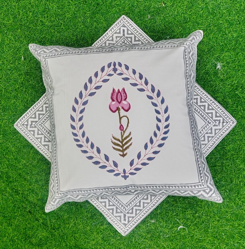 Hand Block Printed Cotton Cushion Covers – Set of 5, Heavy Canvas Fabric (16x16 Inches)